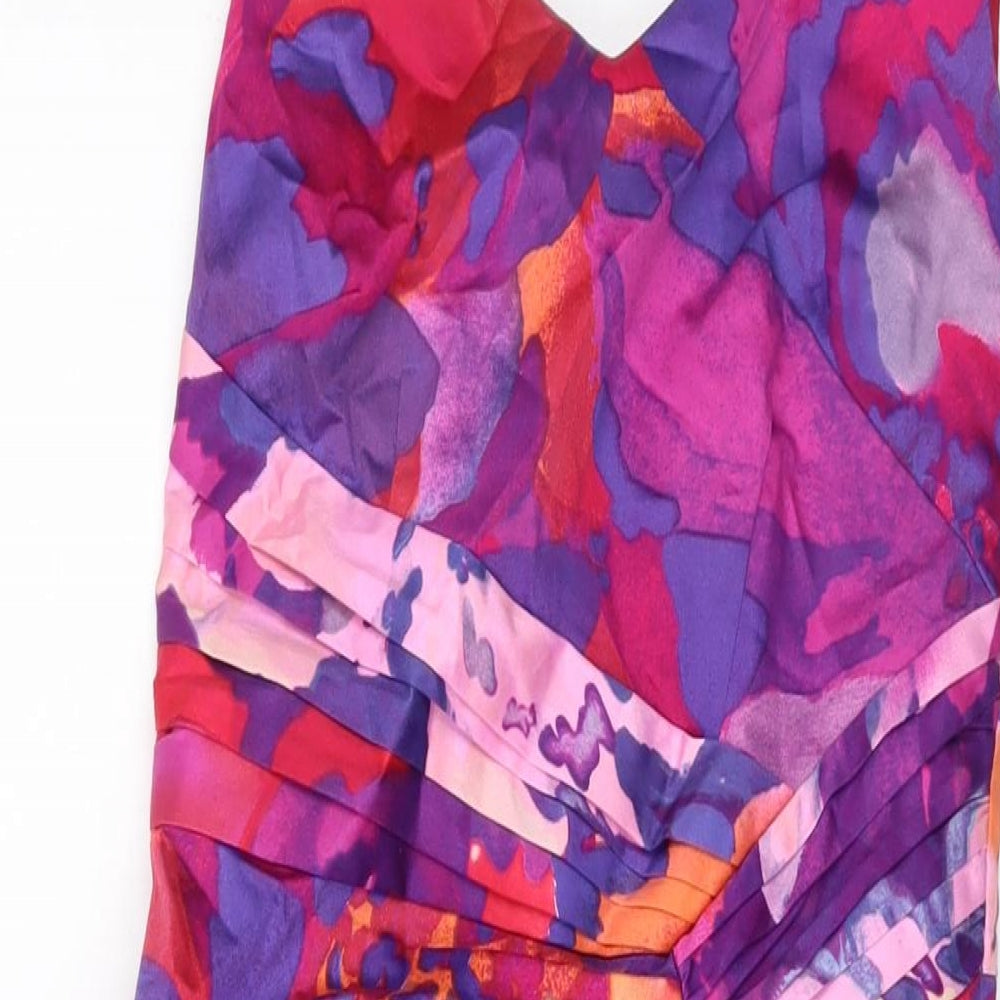 Coast Womens Multicoloured Geometric Cotton Sheath Size 10 V-Neck Zip