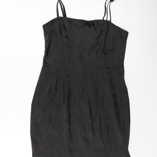 PRETTYLITTLETHING Womens Black Polyester Mini Size 8 Square Neck Zip