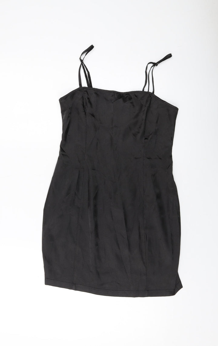 PRETTYLITTLETHING Womens Black Polyester Mini Size 8 Square Neck Zip