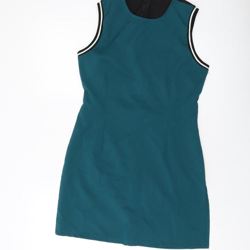 Glamorous Womens Green Polyester Mini Size L Round Neck Zip