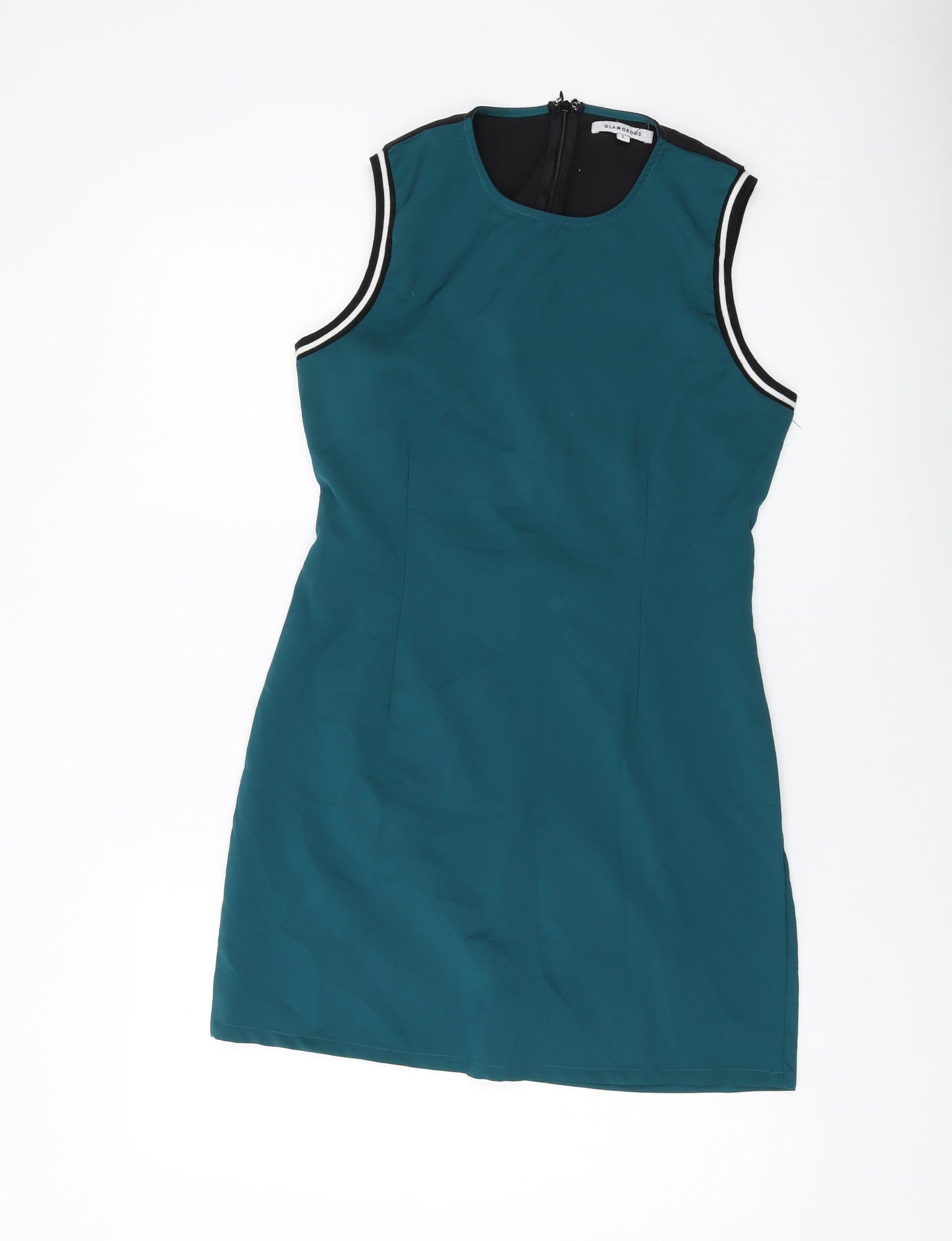 Glamorous Womens Green Polyester Mini Size L Round Neck Zip
