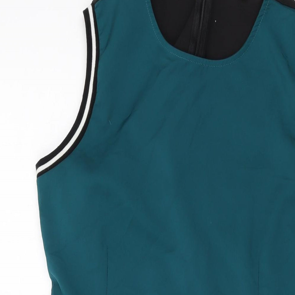 Glamorous Womens Green Polyester Mini Size L Round Neck Zip