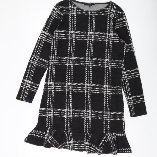 NEXT Womens Black Plaid Polyester Jumper Dress Size 8 Round Neck Pullover