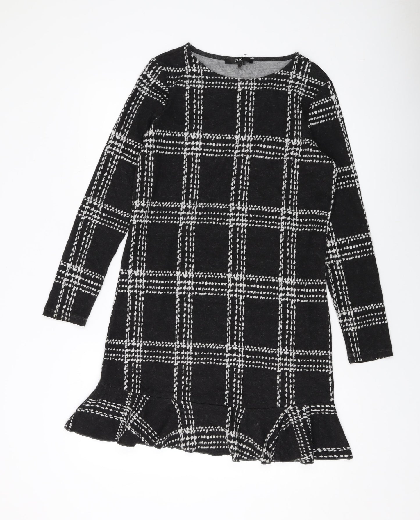 NEXT Womens Black Plaid Polyester Jumper Dress Size 8 Round Neck Pullover