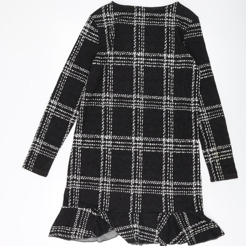 NEXT Womens Black Plaid Polyester Jumper Dress Size 8 Round Neck Pullover