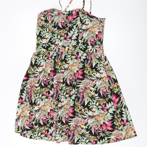 Oasis Womens Multicoloured Floral Polyester A-Line Size 12 Square Neck Zip