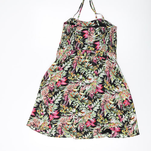 Oasis Womens Multicoloured Floral Polyester A-Line Size 12 Square Neck Zip