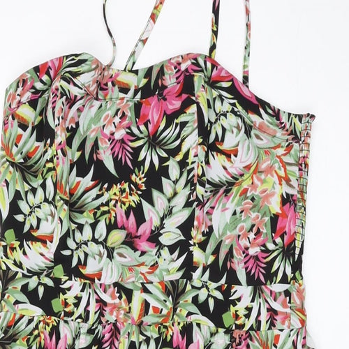 Oasis Womens Multicoloured Floral Polyester A-Line Size 12 Square Neck Zip