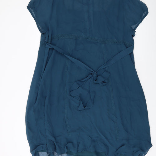 Monsoon Womens Blue Striped Silk A-Line Size 22 Square Neck Zip