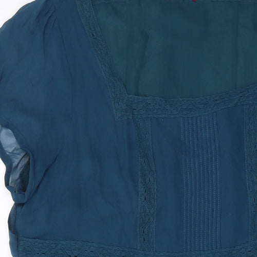 Monsoon Womens Blue Striped Silk A-Line Size 22 Square Neck Zip
