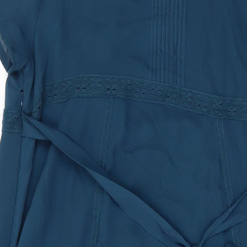 Monsoon Womens Blue Striped Silk A-Line Size 22 Square Neck Zip