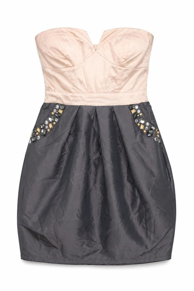 Front view of Lipsu women’s pink polyester mini, size UK 10, sweetheart zip
