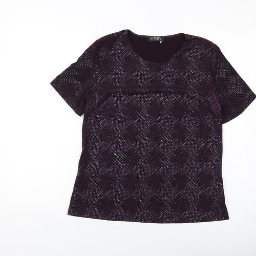 Fosby Womens Purple Geometric Polyester Basic T-Shirt Size 14 Round Neck