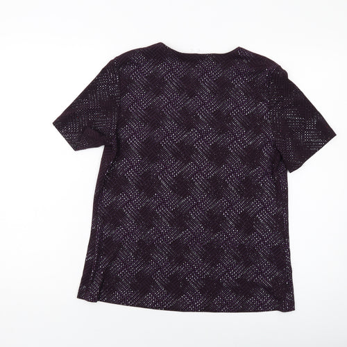 Fosby Womens Purple Geometric Polyester Basic T-Shirt Size 14 Round Neck