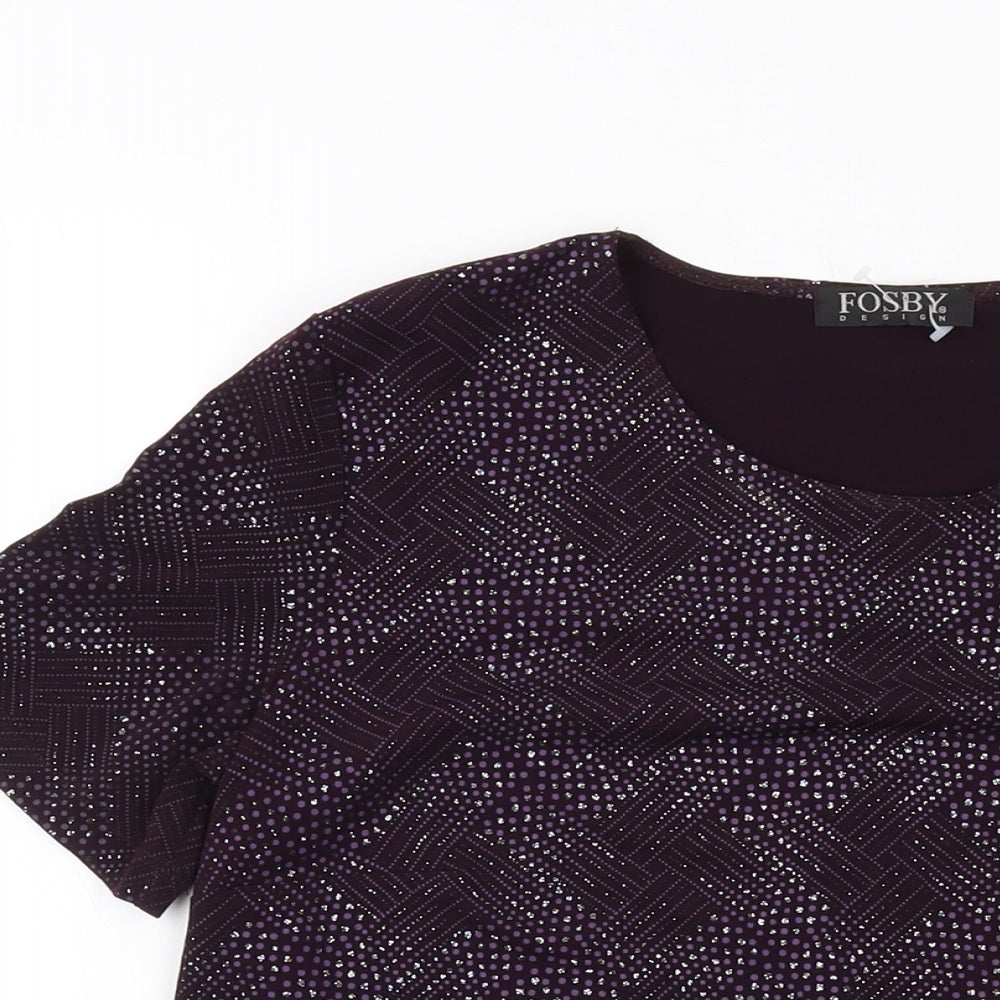 Fosby Womens Purple Geometric Polyester Basic T-Shirt Size 14 Round Neck