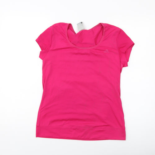 adidas Womens Pink Polyester Basic T-Shirt Size 12 Round Neck Pullover