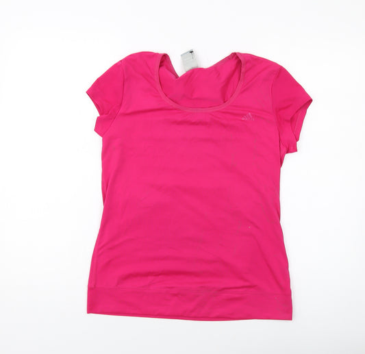 adidas Womens Pink Polyester Basic T-Shirt Size 12 Round Neck Pullover