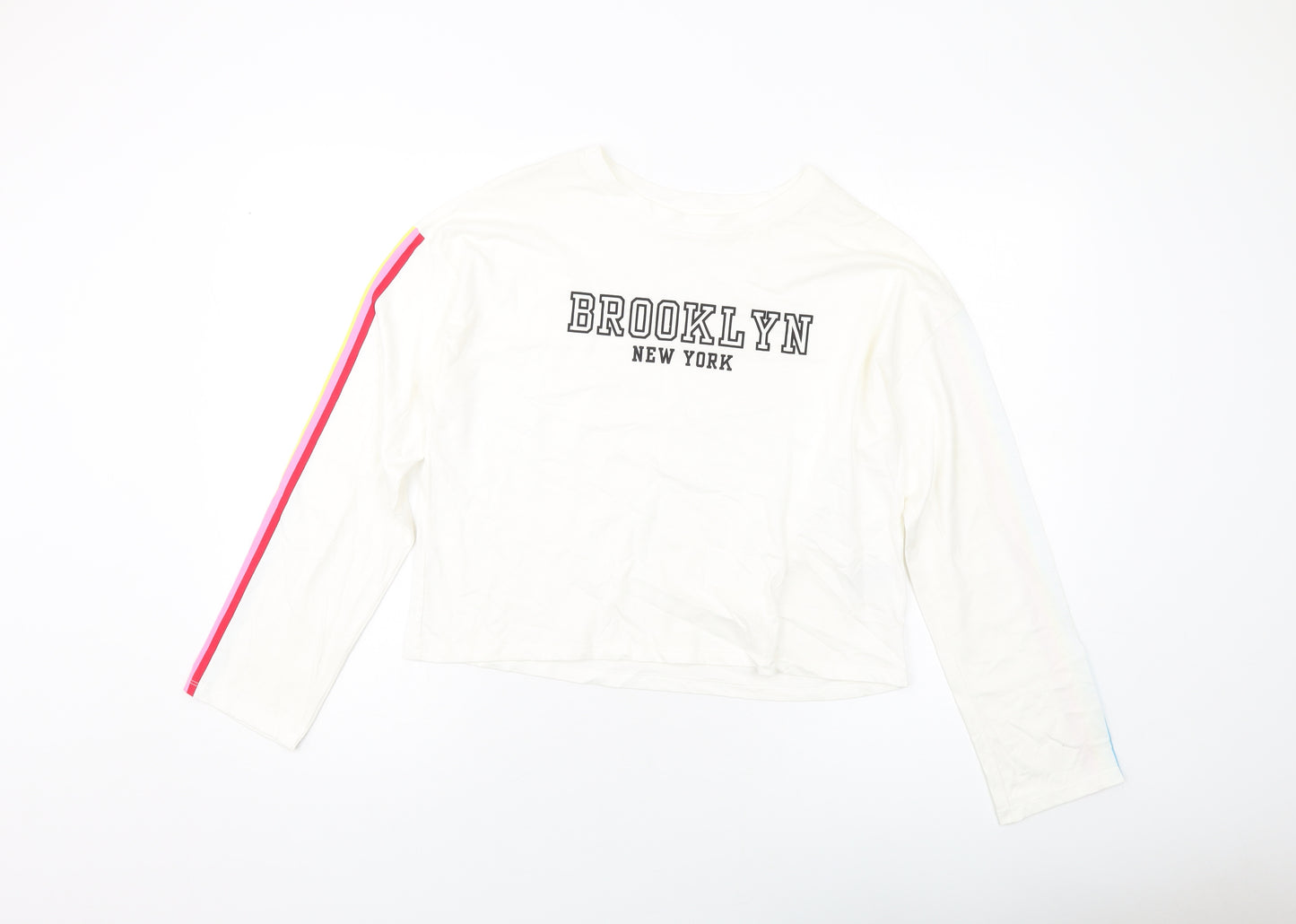 H&M Girls Ivory Cotton Basic T-Shirt Size 15 Years Round Neck Pullover