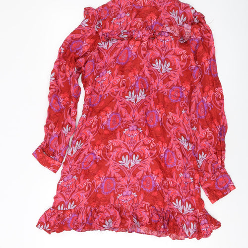 Zara Womens Red Geometric Polyester A-Line Size S Mock Neck Zip
