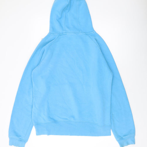 Plain Lazy Mens Blue Cotton Pullover Hoodie Size M