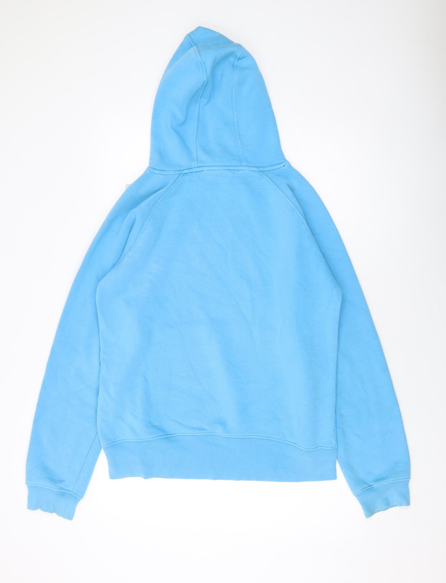Plain Lazy Mens Blue Cotton Pullover Hoodie Size M