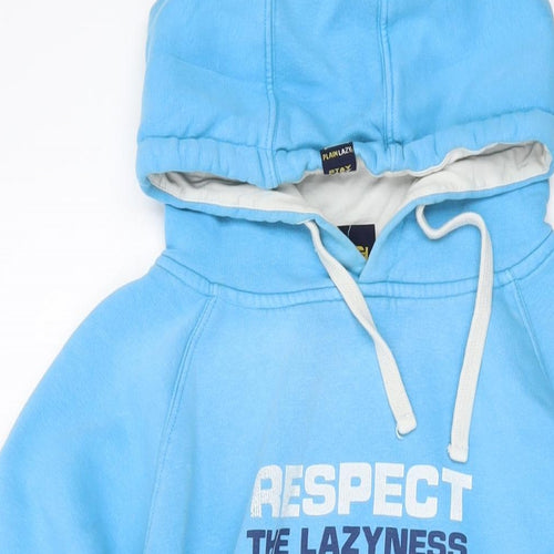 Plain Lazy Mens Blue Cotton Pullover Hoodie Size M
