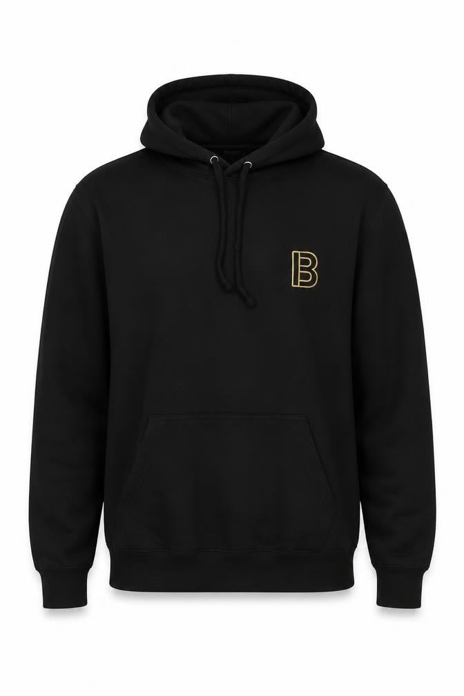 Front view of RTX men’s black cotton pullover hoodie, size S