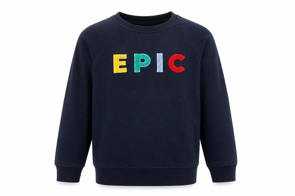 Front view of Neon Sheep boys’ blue cotton pullover sweatshirt, size 7-8, years pullover