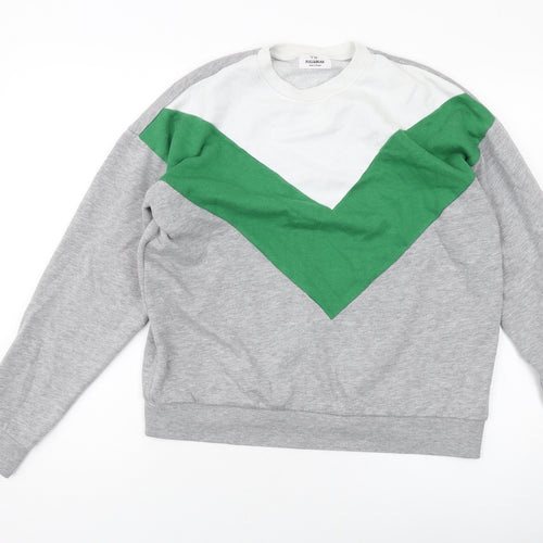 Pull&Bear Mens Grey Polyester Pullover Sweatshirt Size S