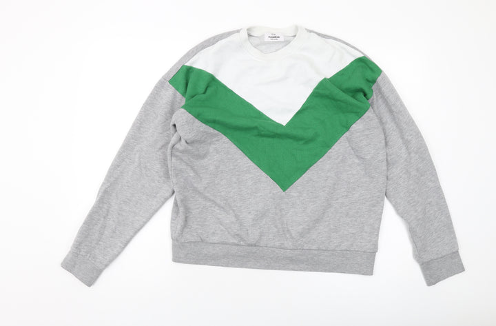 Pull&Bear Mens Grey Polyester Pullover Sweatshirt Size S