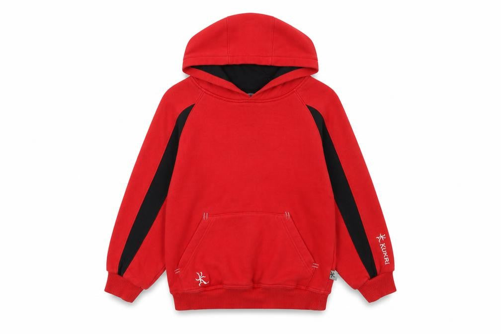 Front view of Kukri boys’ red cotton pullover hoodie, size 9-10, years pullover