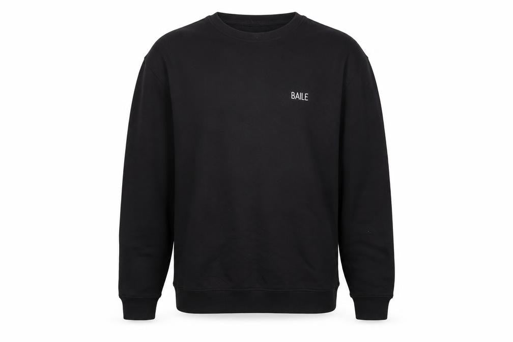 Front view of Baile men’s black cotton pullover sweatshirt, size L