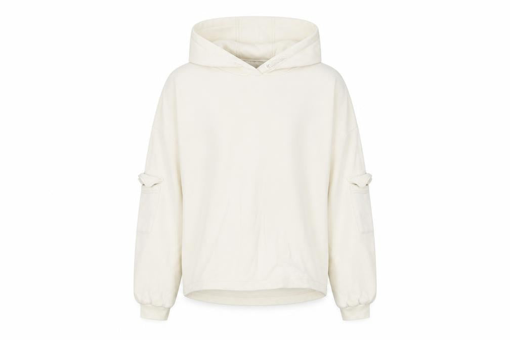 Front view of Marks & Spencer girls’ ivory cotton pullover hoodie, size 13-14, years pullover