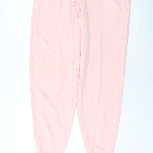 Marks and Spencer Womens Pink Cotton Sweatpants Trousers Size 12 L27 in Regular Drawstring