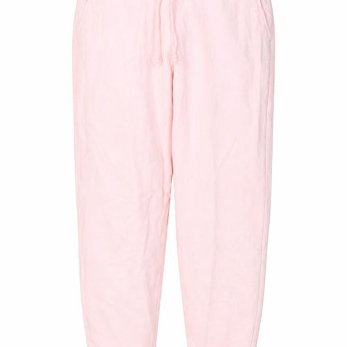 Marks and Spencer Womens Pink Cotton Sweatpants Trousers Size 12 L27 in Regular Drawstring