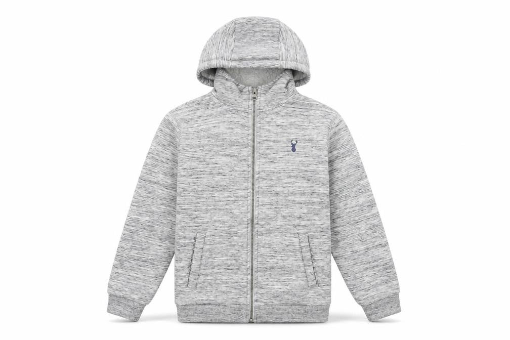 Front view of Next boys’ grey polyester full zip hoodie, size 10, years zip