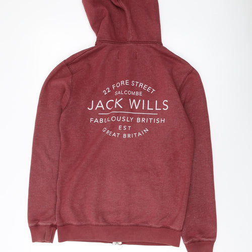 Jack Wills Mens Red Cotton Full Zip Hoodie Size XS