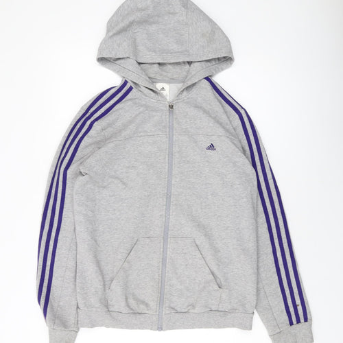adidas Womens Grey Cotton Full Zip Hoodie Size 12 Zip