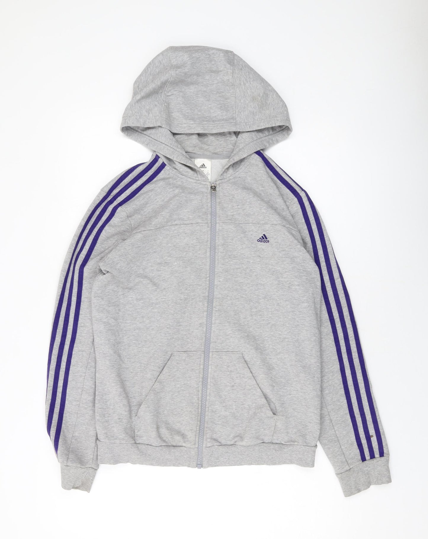 adidas Womens Grey Cotton Full Zip Hoodie Size 12 Zip