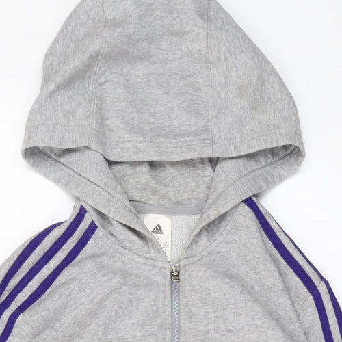 adidas Womens Grey Cotton Full Zip Hoodie Size 12 Zip
