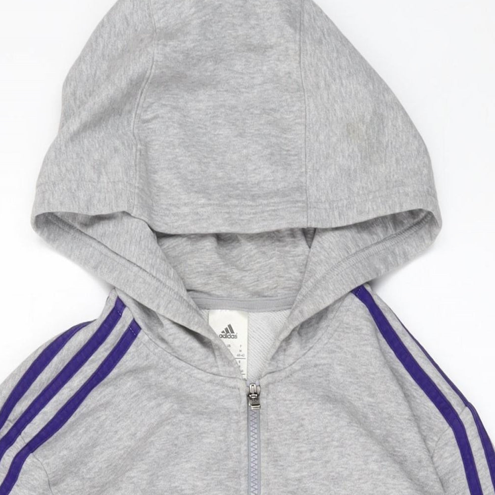 adidas Womens Grey Cotton Full Zip Hoodie Size 12 Zip