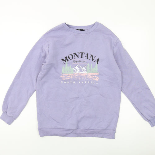 New Look Girls Purple Cotton Pullover Sweatshirt Size 10-11 Years Pullover