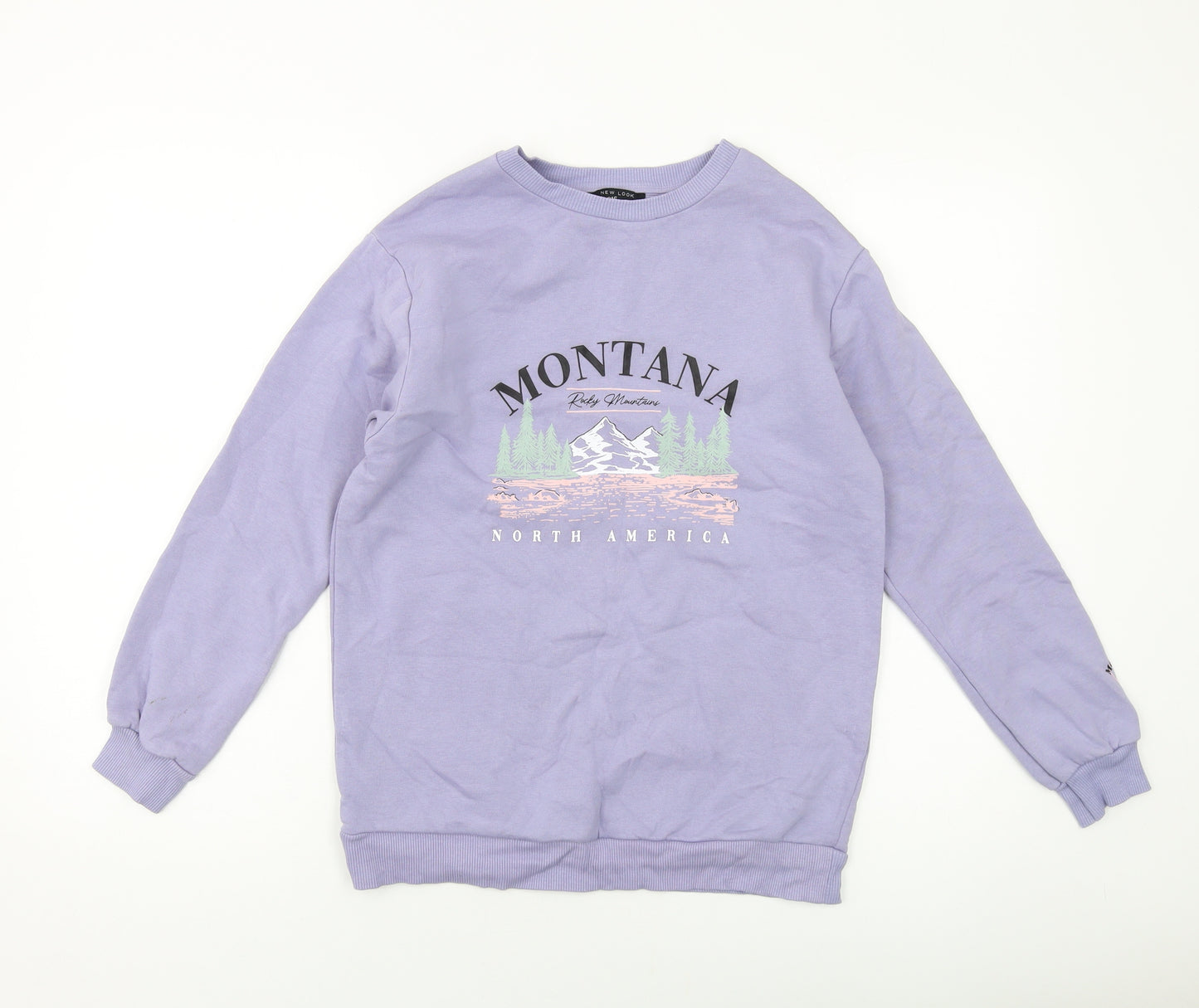 New Look Girls Purple Cotton Pullover Sweatshirt Size 10-11 Years Pullover