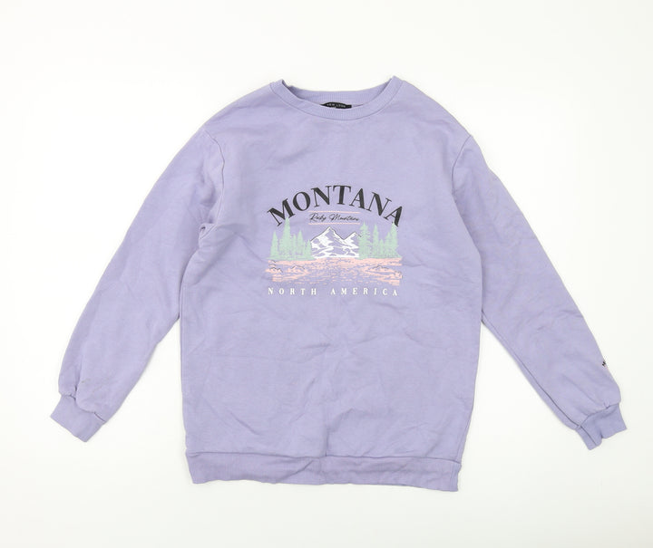 New Look Girls Purple Cotton Pullover Sweatshirt Size 10-11 Years Pullover