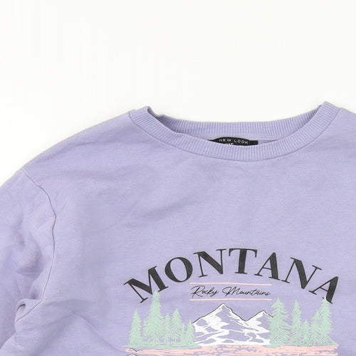 New Look Girls Purple Cotton Pullover Sweatshirt Size 10-11 Years Pullover