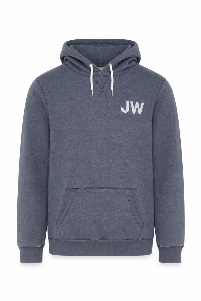 Front view of Jack Wills men’s grey cotton pullover hoodie, size M