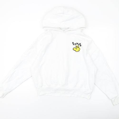 Zara Womens White Cotton Pullover Hoodie Size S Pullover