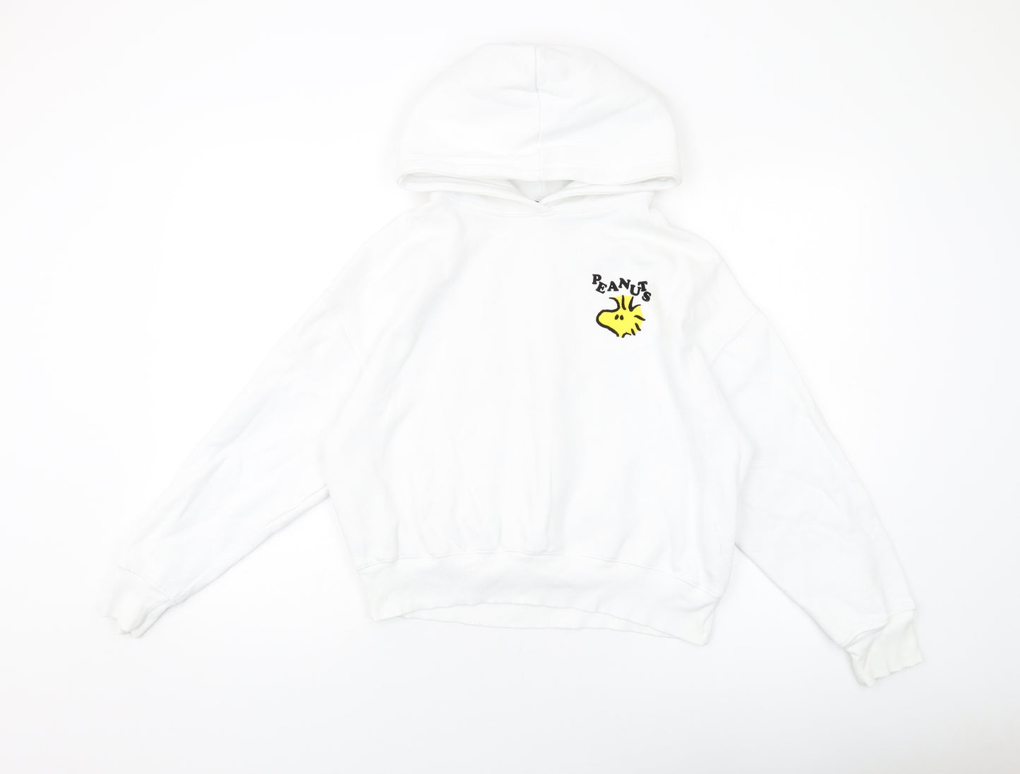 Zara Womens White Cotton Pullover Hoodie Size S Pullover