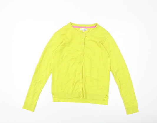 French Connection Girls Yellow Round Neck Cotton Cardigan Jumper Size 12-13 Years Button