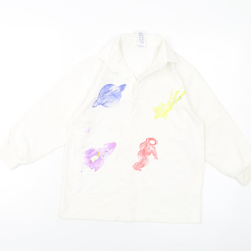 BHS Boys Ivory Cotton Pullover Sweatshirt Size 7-8 Years Button